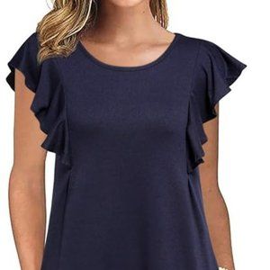 WOOSEA Women's Summer Casual T Shirt Dresses Ruffle Sleeve Swing Dress Pockets